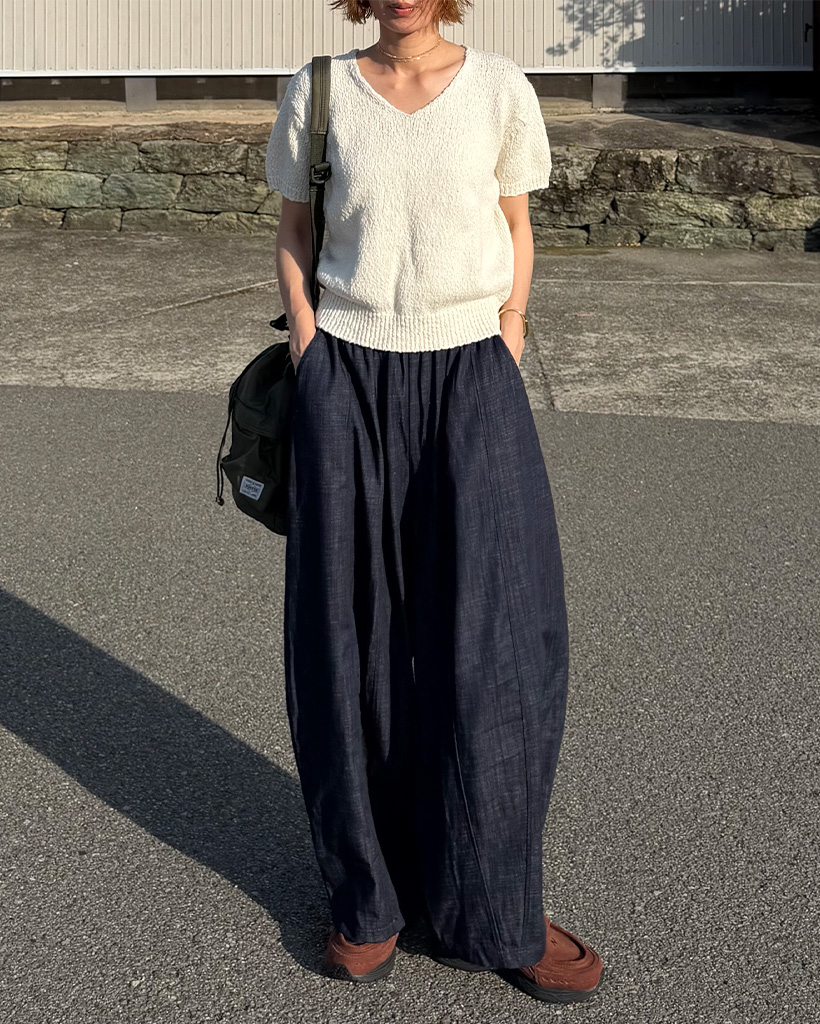 ワイドウエストゴムパンツ