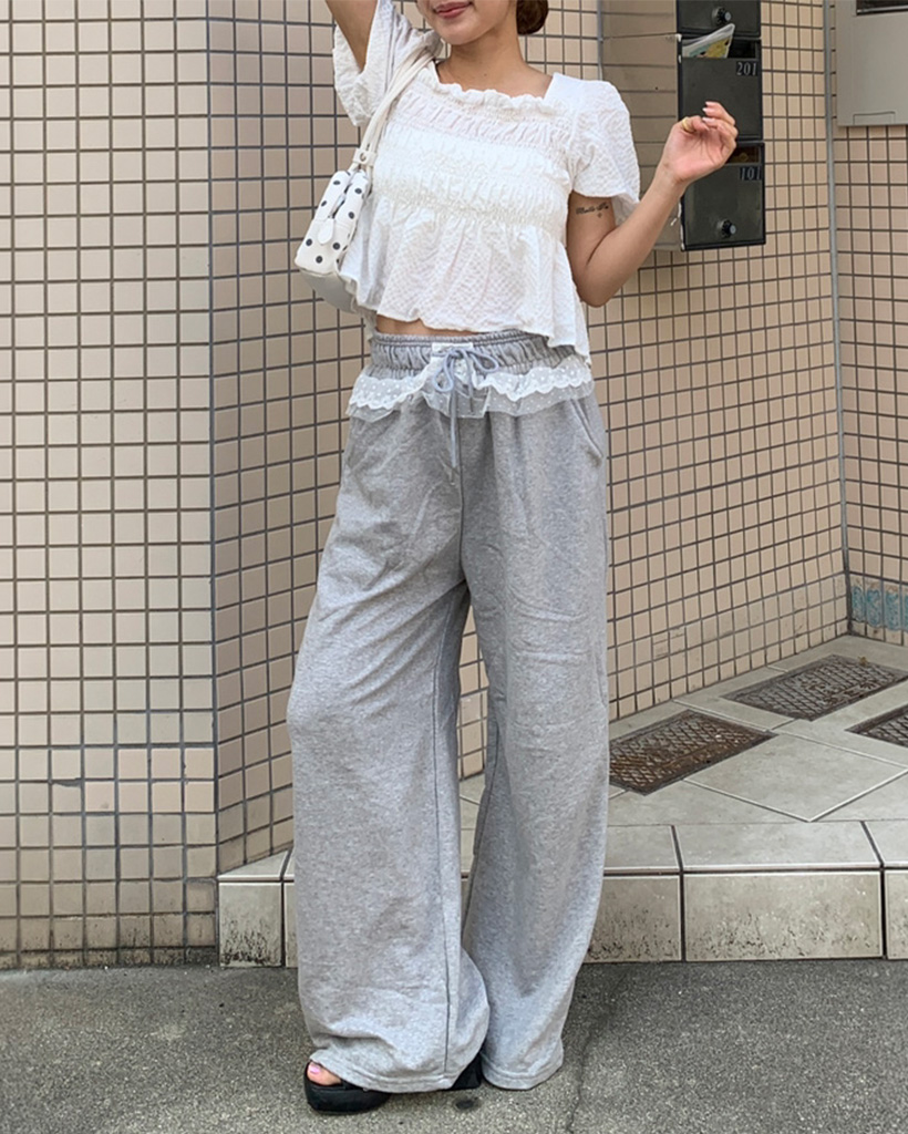 ウエストゴムレースポイントレイヤードスウェットパンツ