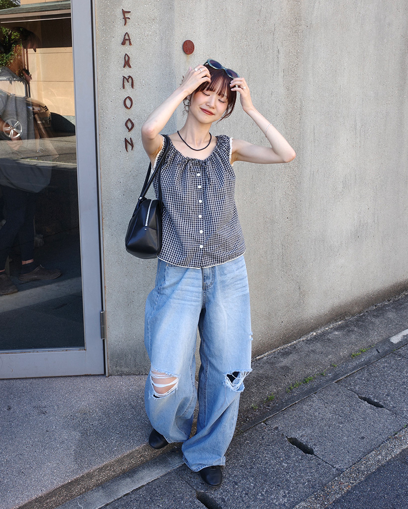 ダメージワイドデニムパンツ