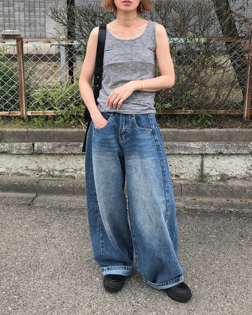 カットラインワイドデニムパンツ