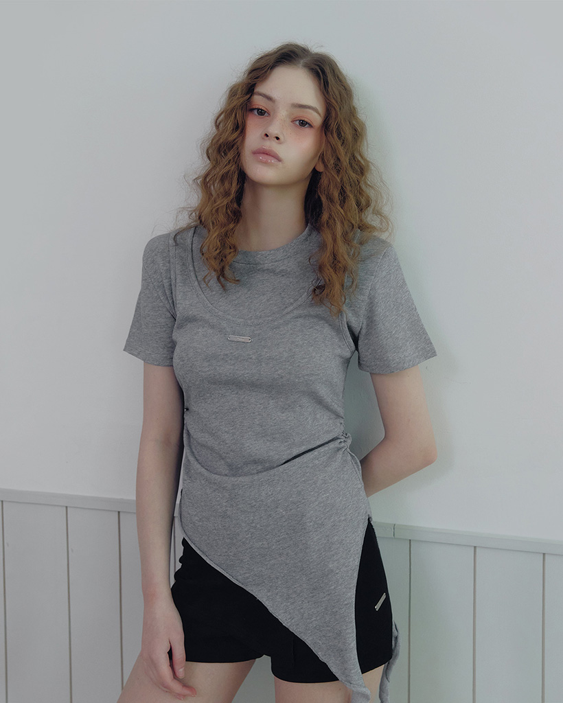 Bilzen layered unbalance frill short sleeve t-shirt