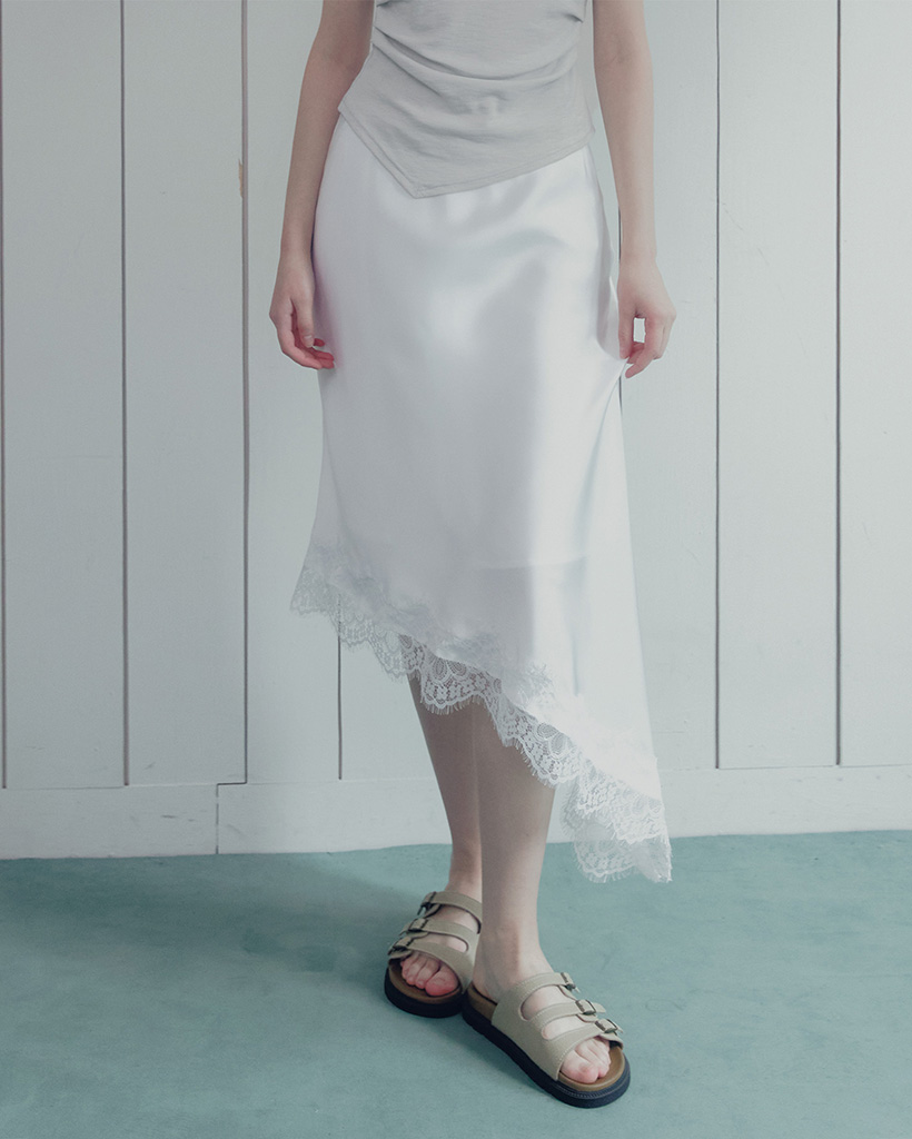 Devin Satin Lace Contrast Banded Skirt