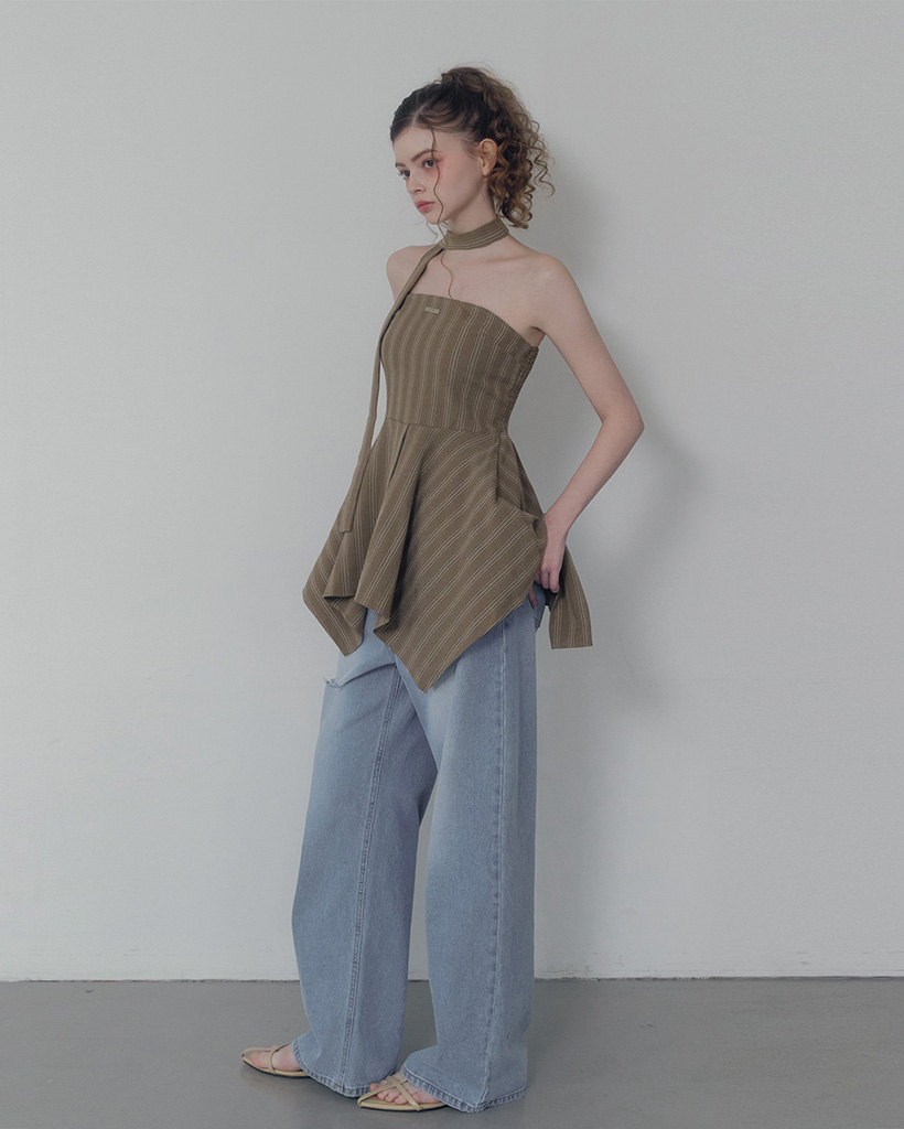 Heichi Stripe Asymmetric Tube Top(Strap Set)