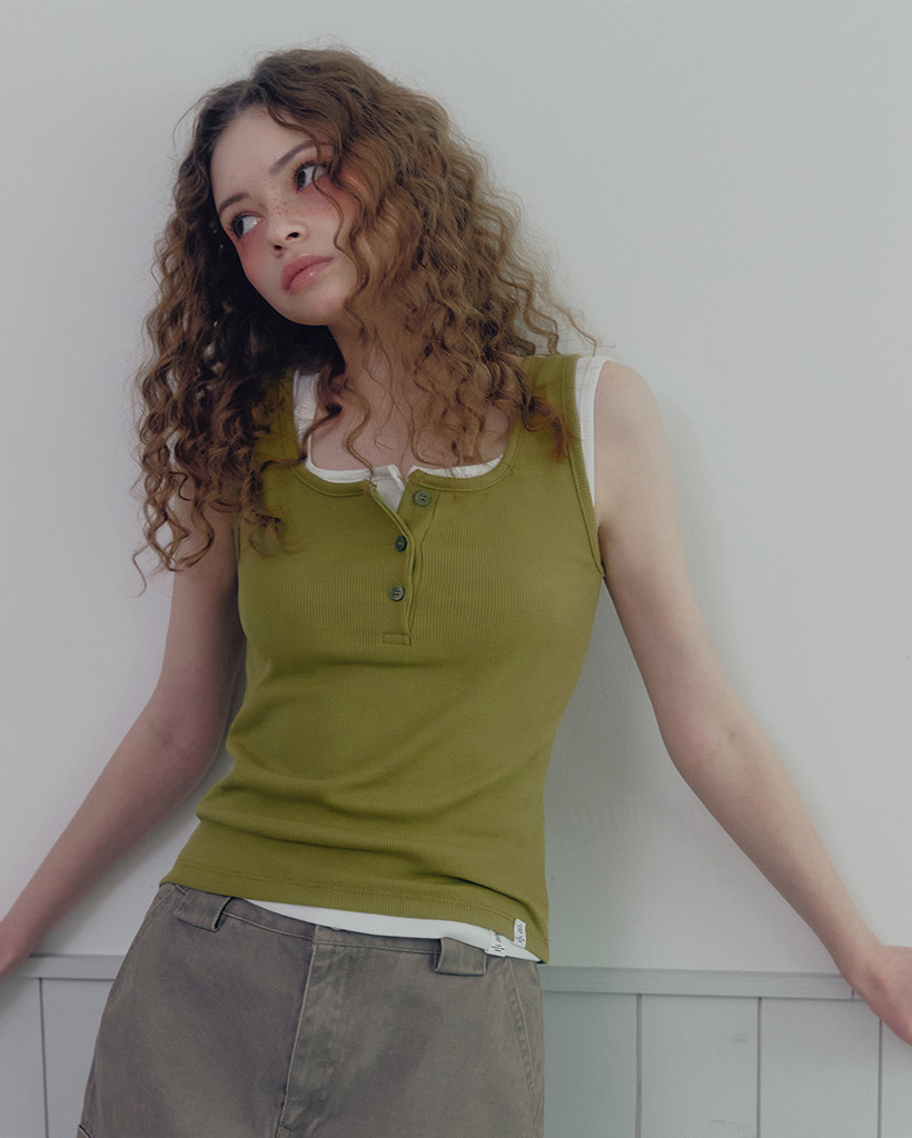 Perkin Ribbed Button Sleeveless Top