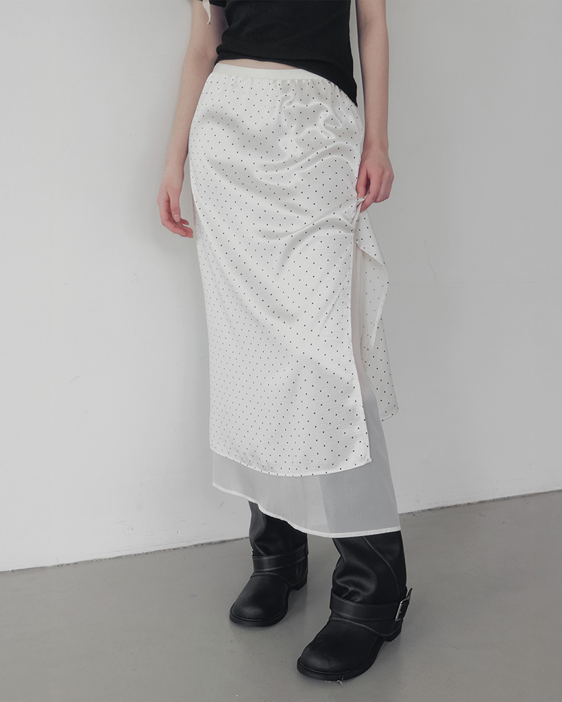 Purd dot layered banding long skirt