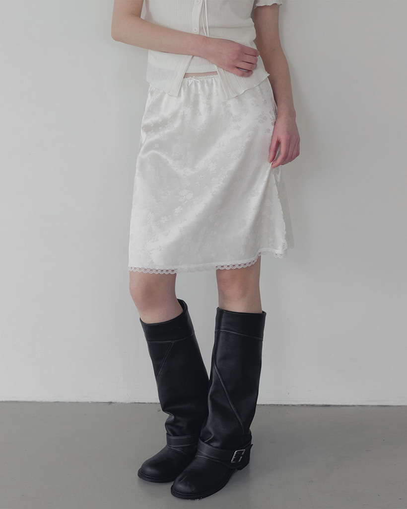 Divet flower satin banding midi skirt