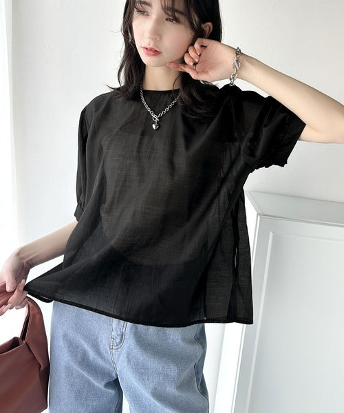 高級感漂う春夏の必需品！前後2WAYギャザーリボンシアーブラウス