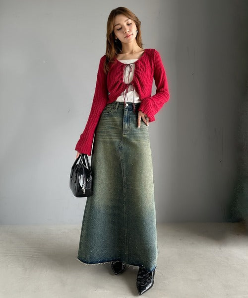 mily bilet】上品なAライン。ビジューストーン付きフレア