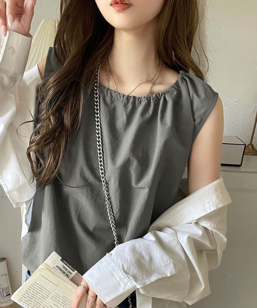 新品●ヤンマ産業●ノースリーブブラウス●ショート丈●ゴールド●会津木綿 1枚でサマになる。ナイロンバルーンノースリーブブラウス(ショート丈