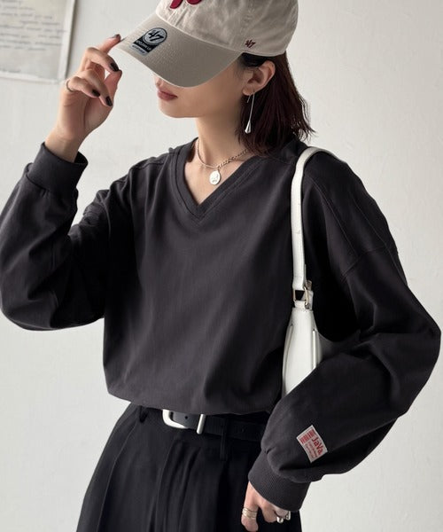 小物 java JaVa ジャバコラボ》シンプルなのに、存在感。綿100％Vネック切り替え