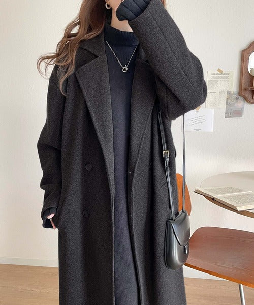 STELLA McCARTNEY ネップウールダブルチェスターコート タグ付 洗練された秋冬スタイルを彩る。フェイクウールベルト付きダブル