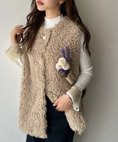 もこもこ感が愛らしい♪暖か前後2wayプードルボアベスト ce1265015