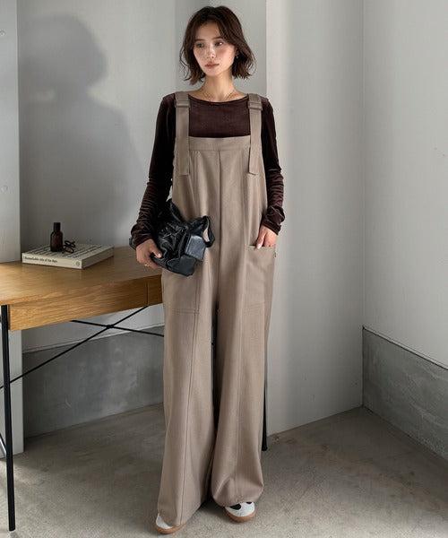 高見え大人サロペット。サイドポケットデザインハイウエストサロペット