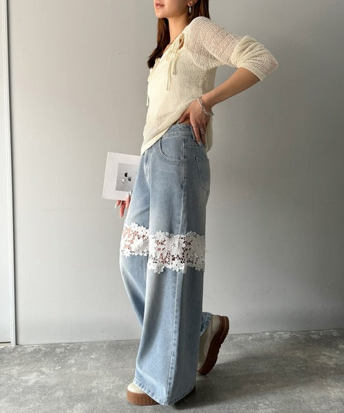 【DIESEL】花柄レース ワイドレッグ ジーンズ【送料関税込】 DIESEL】花柄レース ワイドレッグ ジーンズ【送料関税込