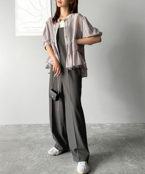 脚長美シルエット！センタープレス入りストレッチキャミ