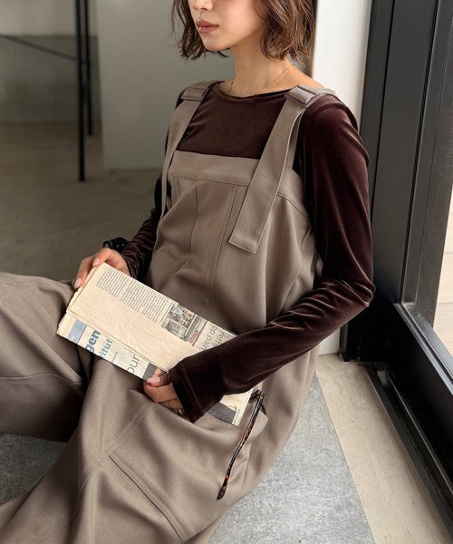 高見え大人サロペット。サイドポケットデザインハイウエストサロペット