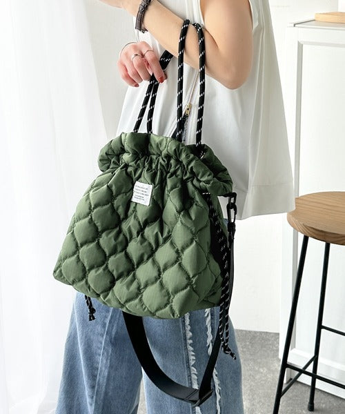 JaVa ジャバコラボ》おしゃれも実用性も叶う。2WAYキルティング巾着