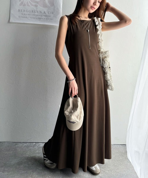 選べる2丈！ウエストリボン ボートネック 美ラインノースリーブ