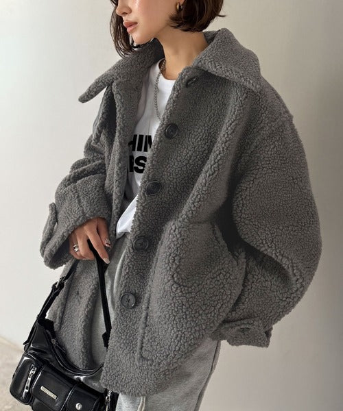 JaVaジャバコラボ》纏う大人ボアが包み込む♪ボアショートブルゾン