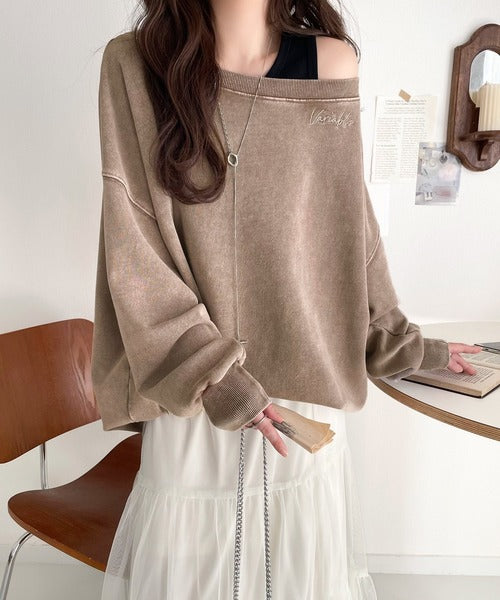 大人可愛いゆるスタイル。前後2WAYヴィンテージ加工スウェット