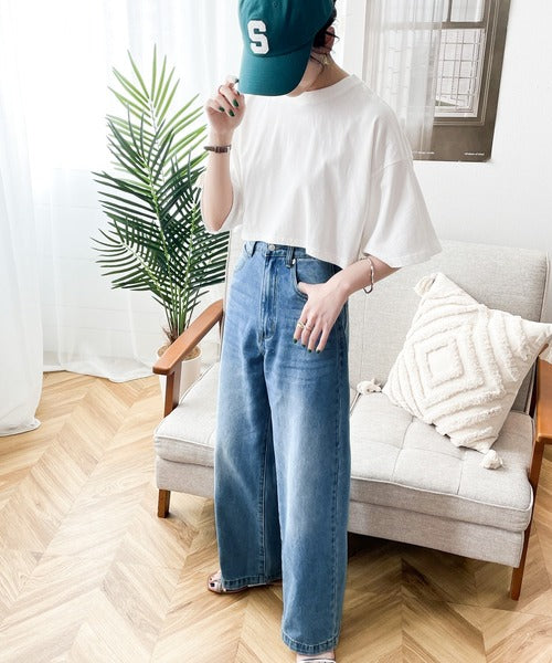ルーズストレートワイドレッグパンツ ウォッシュ加工 韓国 847 ルーズストレートワイドレッグパンツ ウォッシュ加工 韓国 847