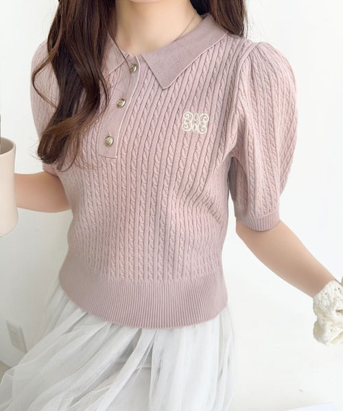 美品 マークアンドロナ ラメニット ポロシャツ 38 M パフスリーブ 美品 マークアンドロナ ラメニット ポロシャツ 38 M パフスリーブ 美品