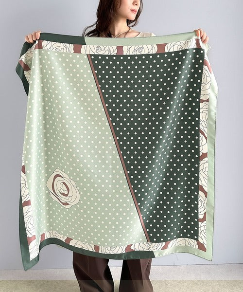 大判スカーフ 上品カワイイ♪90cm×90cmパネル柄シルクライク大判スカーフ ce1240056