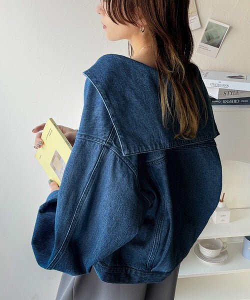 1枚で旬顔コーデ♪綿100％セーラーカラージップアップデニム