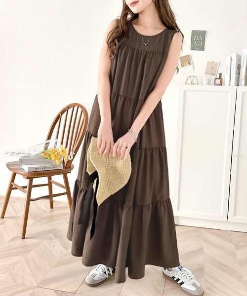 洗練された大人フェミニン。 前後2WAY4段ティアードワンピース（ロング