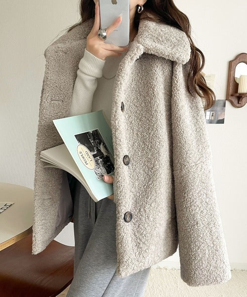 アイボリー　メッシュボンディングコクーンブルゾン モコっとかわいく、冬支度♪ふんわり軽やか×暖かみたっぷり