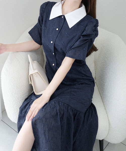 【美品】MIUMIU 襟付きシフォンシャツワンピース 星 ビジュー スター MIU MIU - 【美品】MIUMIU 長袖 襟付きシフォンシャツワンピース