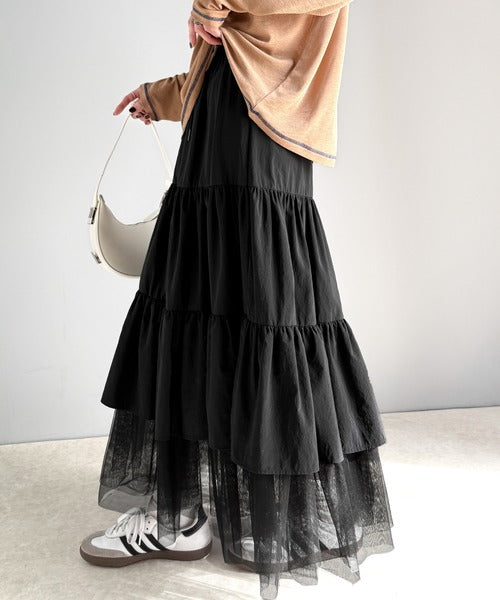 SIIILON】ティアードスカートBLACK SIIILON ] Merina Tiered skirt | rig