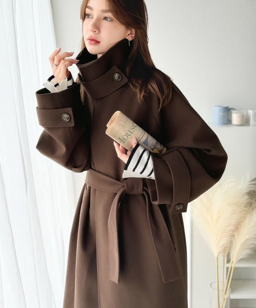 360度上品魅せ。衿2way比翼スタンドウール調ステンカラーコート