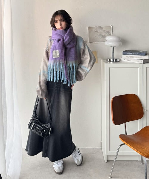 JaVaジャバコラボ》ふんわりあったか。配色ボリュームマフラー