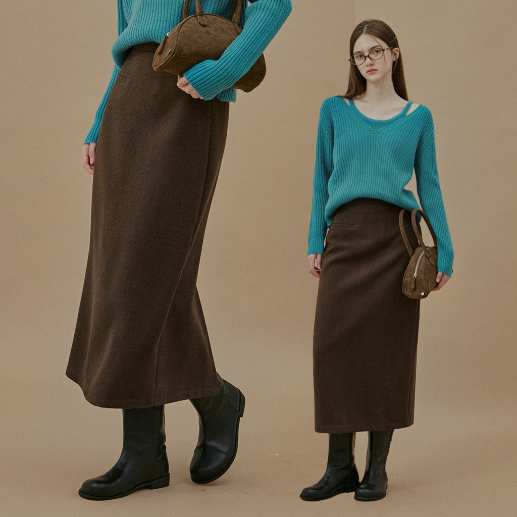 Yuta Rib Pocket Woolen fabric Long Skirt