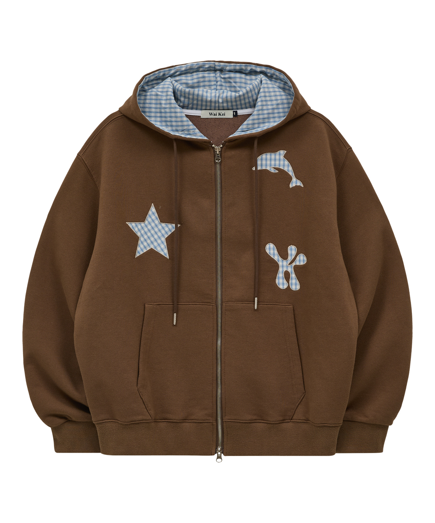 Star Dolphin Check Applique Hood Zip Up BROWN