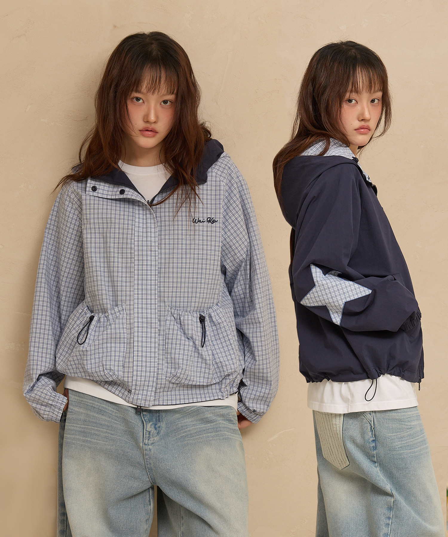 Riversible Check Windbreaker Ver.2 NAVY