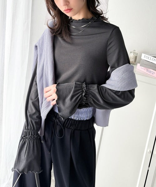 トップス Dim Moire 大人の上品な華やかさを演出する。キャンディースリーブシアーメロー