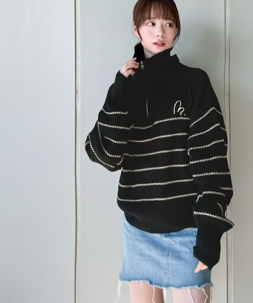 PEARLY GATES ロゴ刺繍 ハーフジップ ボーダーニット 4 mily bilet