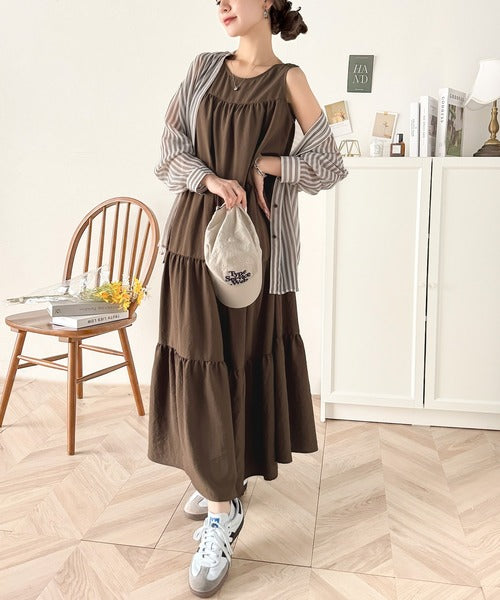 洗練された大人フェミニン。 前後2WAY4段ティアードワンピース（ロング