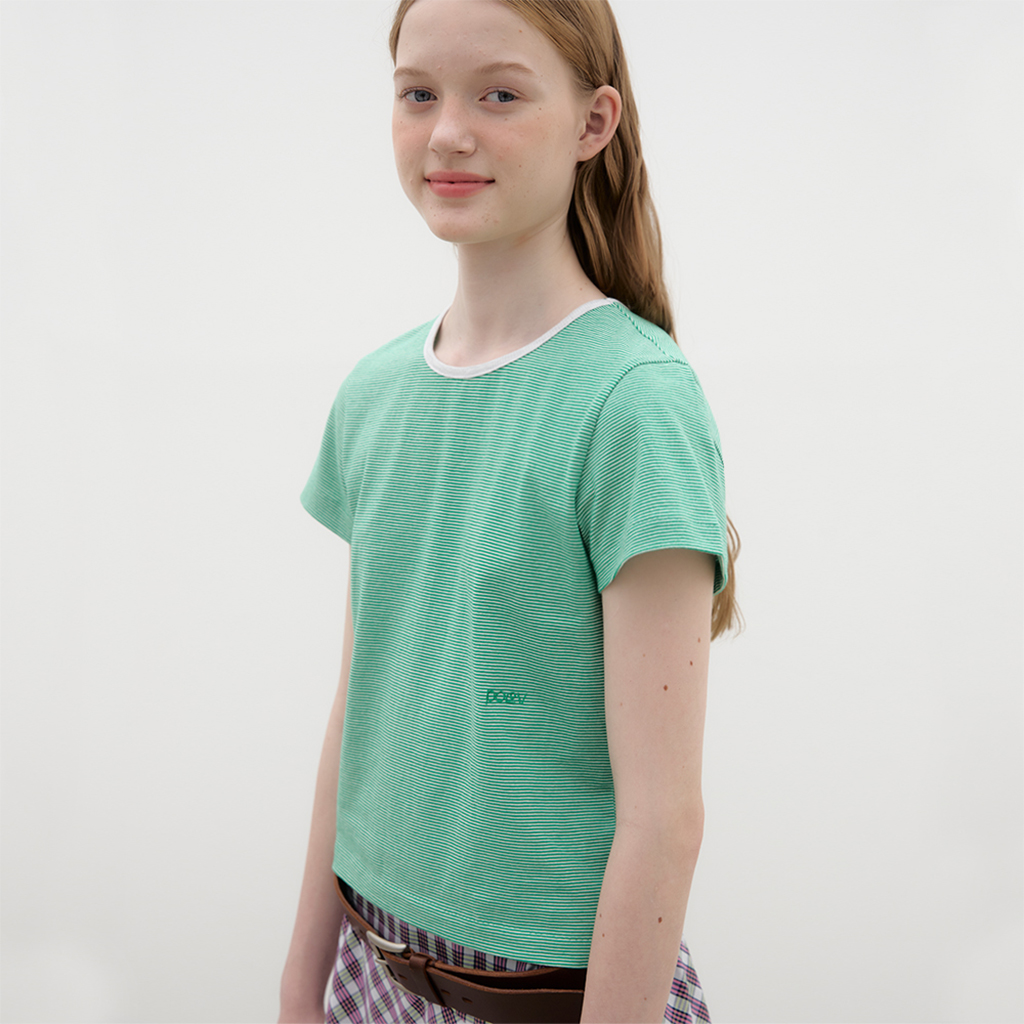 Two-tone Striped T-shirt - Green | ファッション通販サイト NUGU