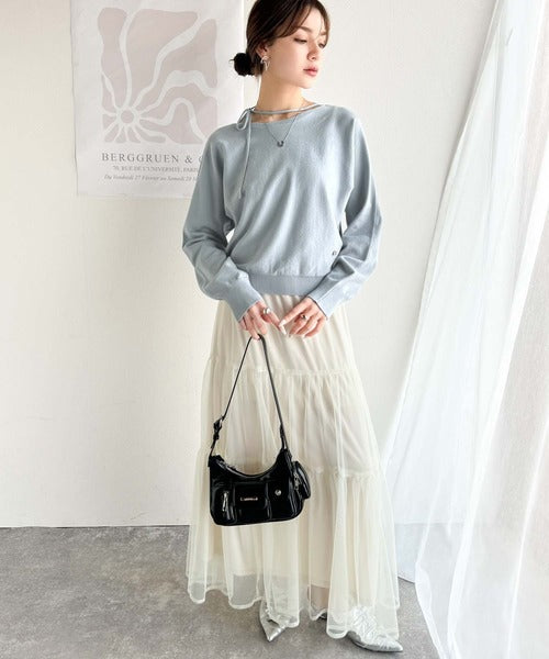 mily bilet】レディライクなあざとニット。オフショル2WAYリボン