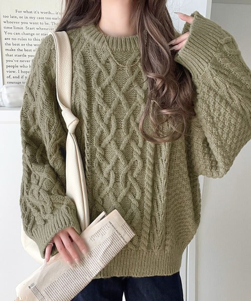 ざっくり感で一瞬でこなれ顔◎立体アラン柄ローゲージケーブルニット