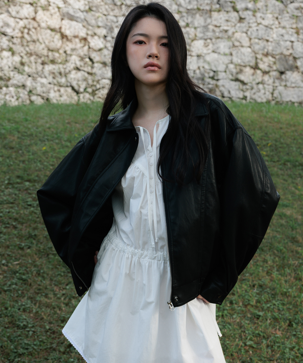 Back Logo Leather Jacket [Black]