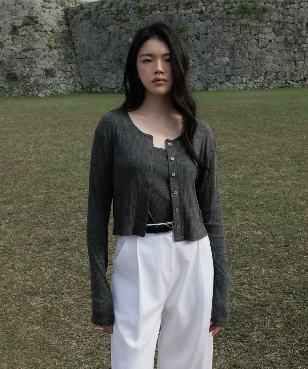 Lace Sleeveless Cardigan Set [Charcoal]