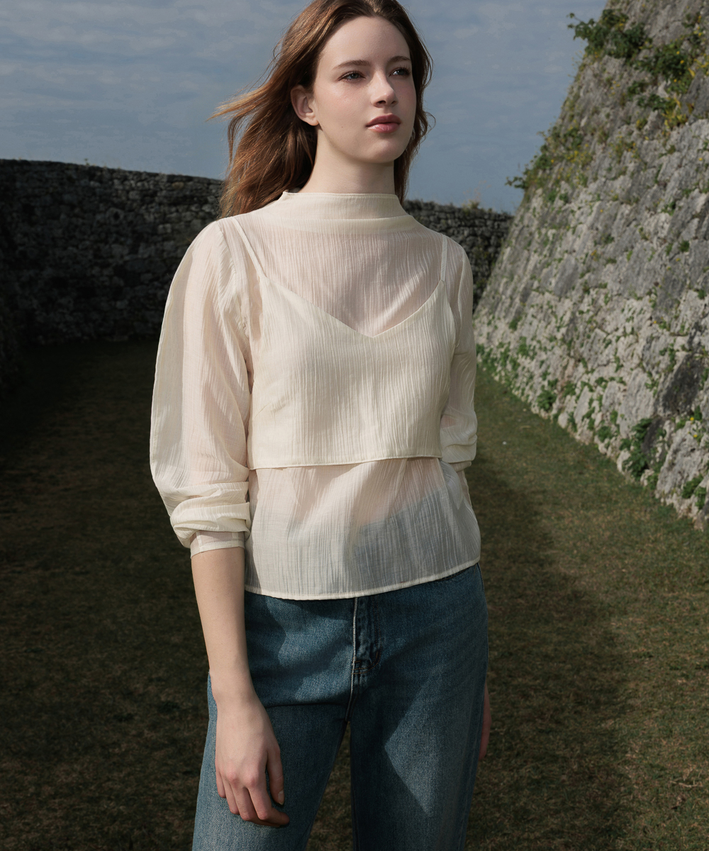 High-Neck Bustier Blouse [Butter]