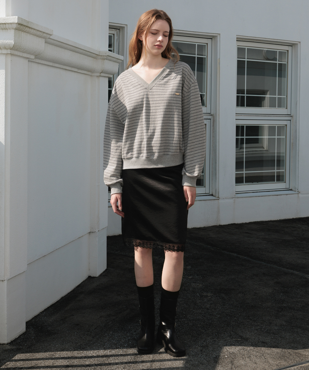 Glossy Lace Skirt [Black]