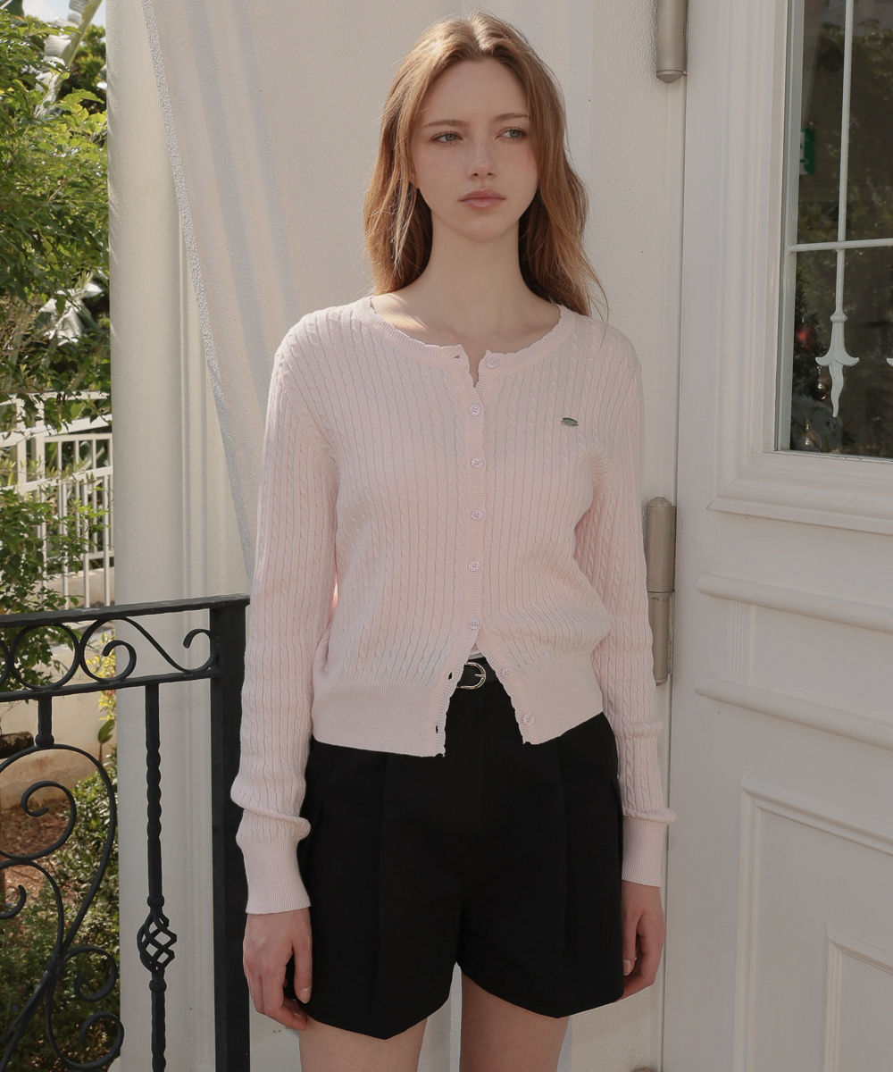 Frill Cable Knit Cardigan [Pink]