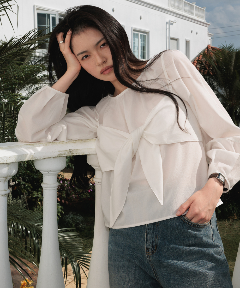 Two-Way Bustier Blouse [Ivory]