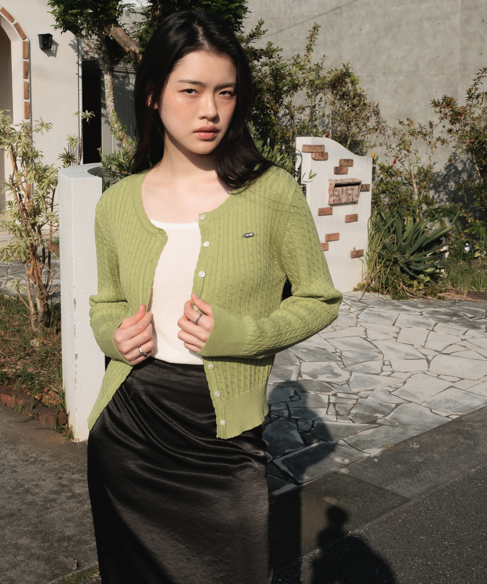 Frill Cable Knit Cardigan [Olive]